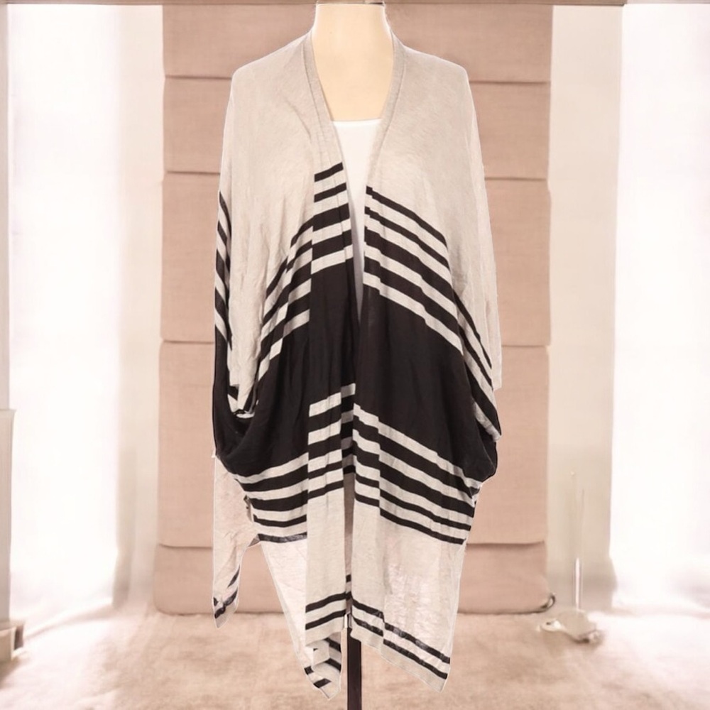 H&M Boho Striped Poncho Cardigan | Open Front Neutral Layer | XS–M Fit - Picture 2 of 11